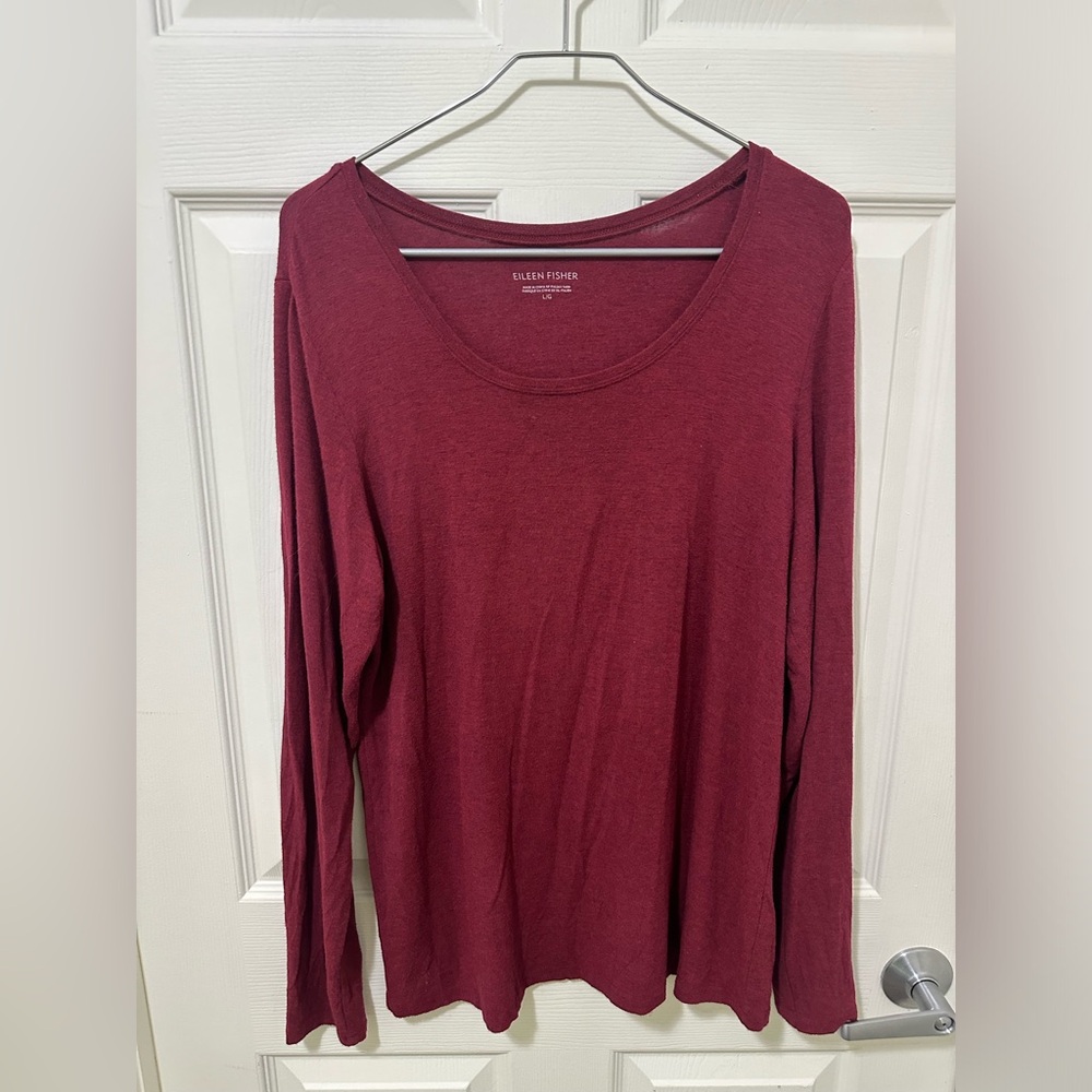 Eileen Fisher Women's Reddish Burgundy Long Sleeve Top.